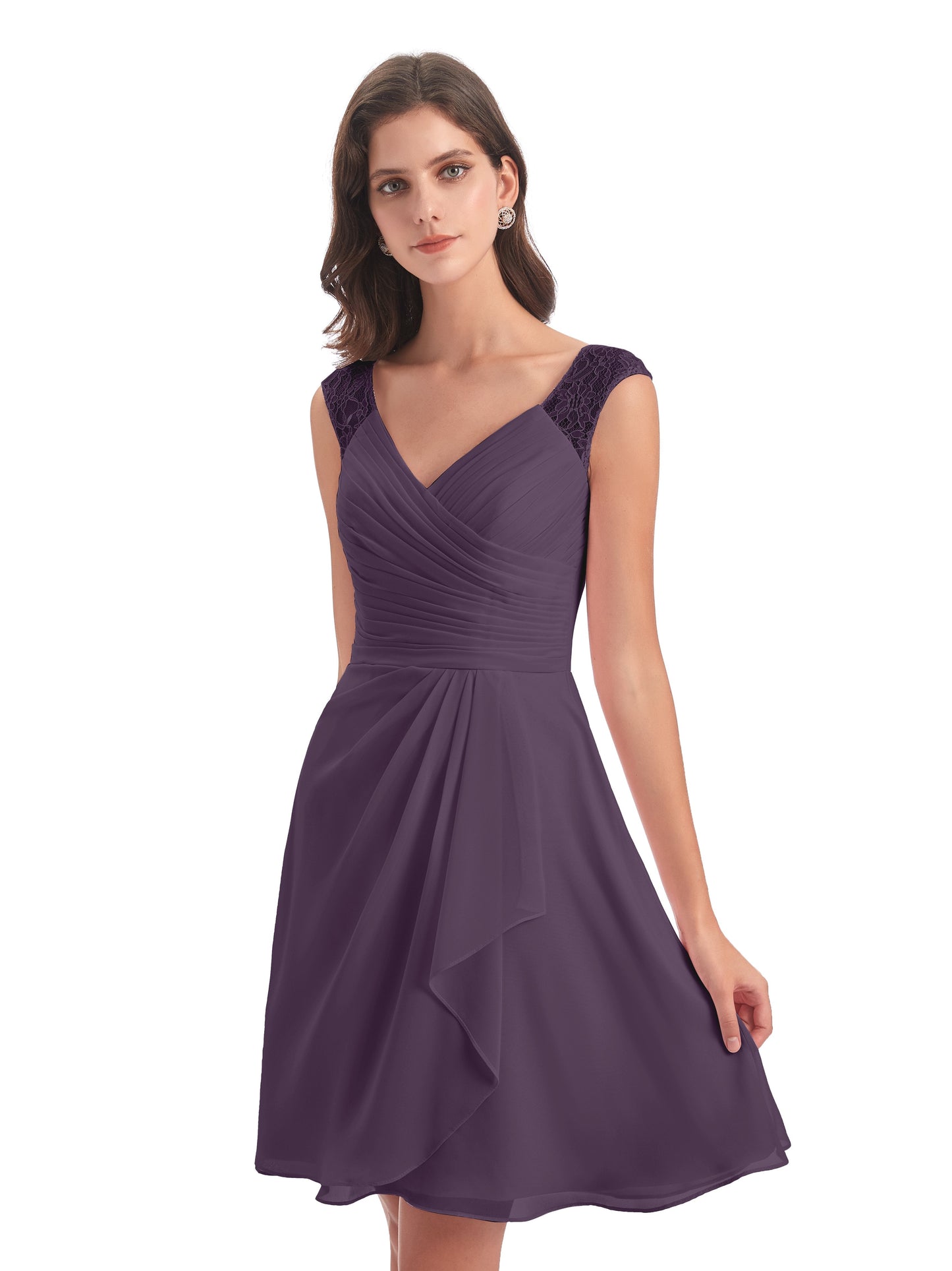 Zendaya Knee Length V-neck Chiffon Bridesmaid Dresses