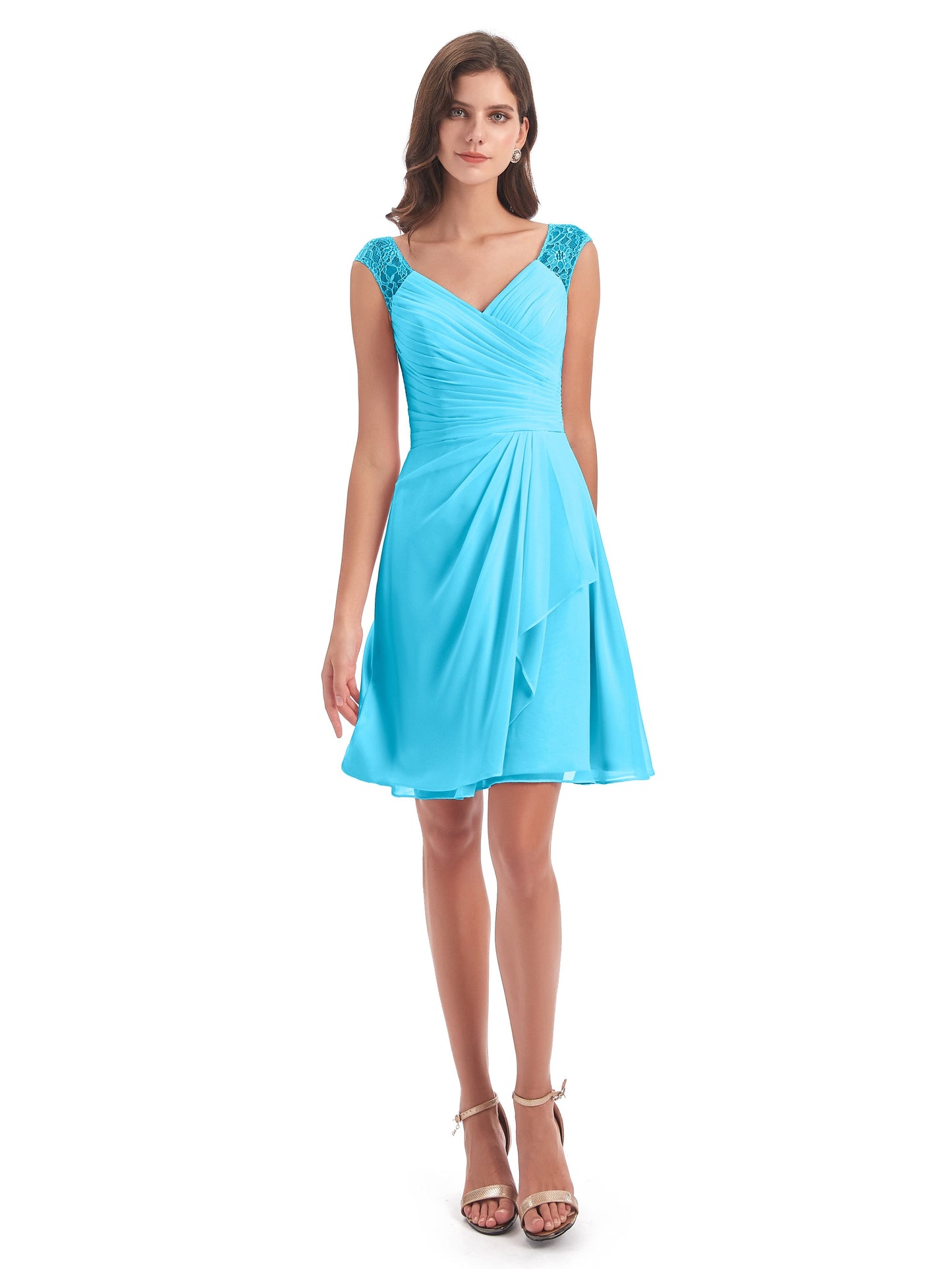 Zendaya Knee Length V-neck Chiffon Bridesmaid Dresses