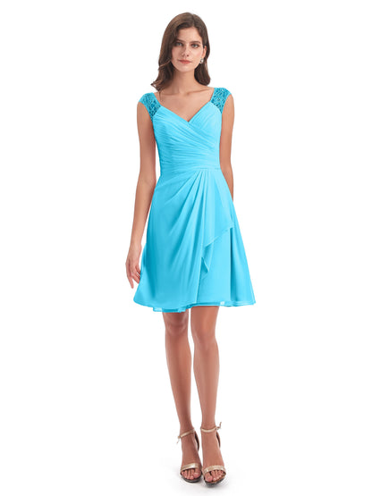 Zendaya Knee Length V-neck Chiffon Bridesmaid Dresses