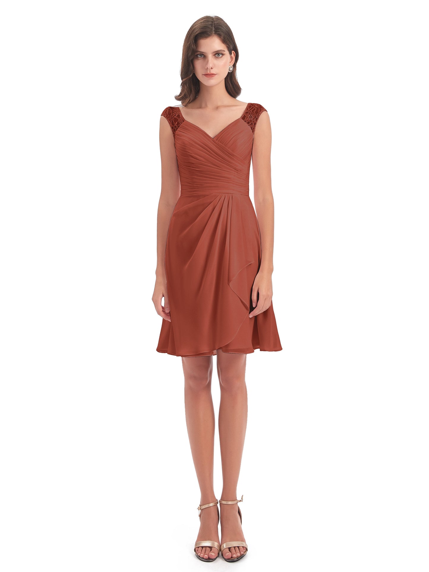 Zendaya Knee Length V-neck Chiffon Bridesmaid Dresses