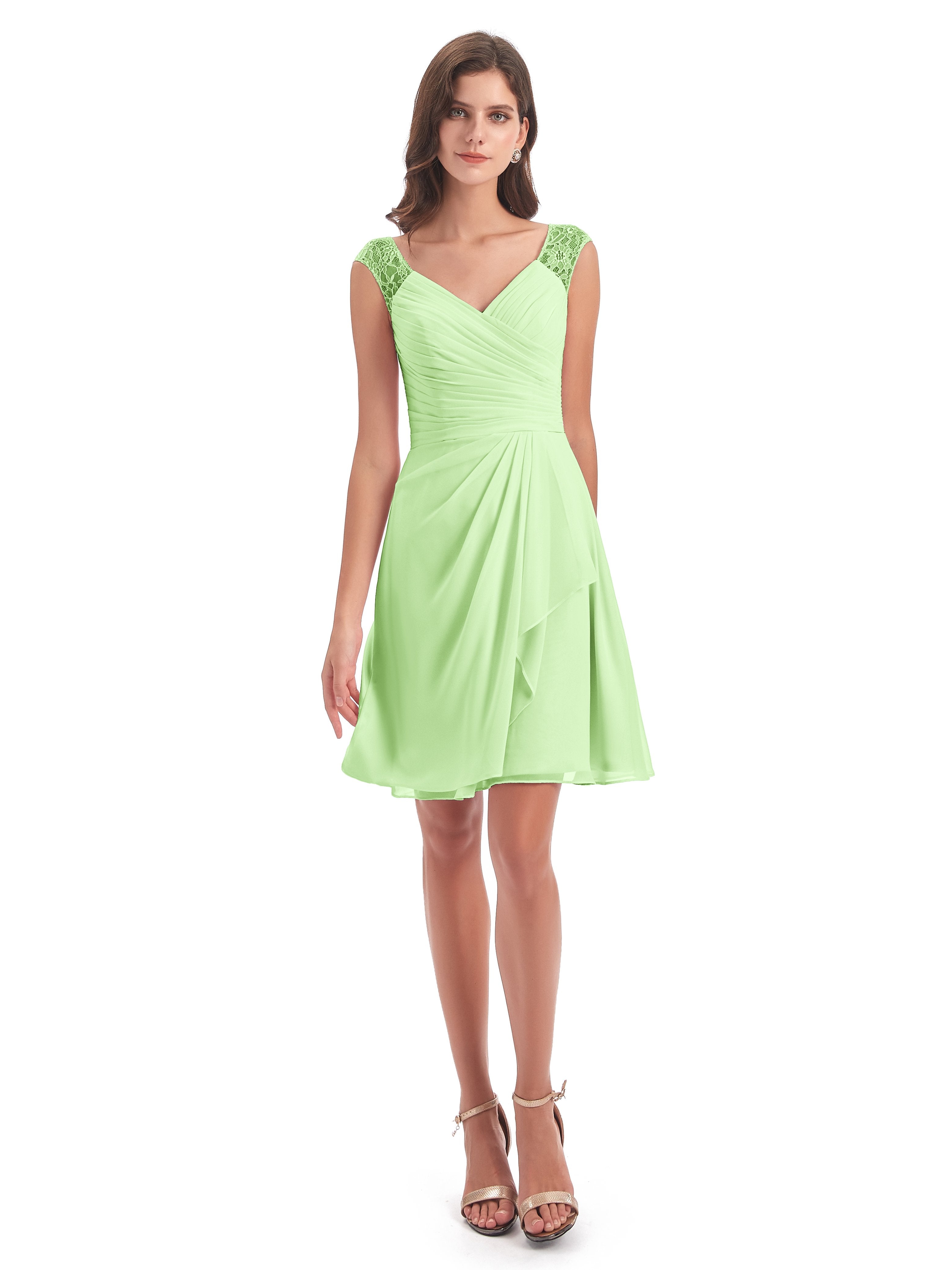 Zendaya Knee Length V-neck Chiffon Bridesmaid Dresses
