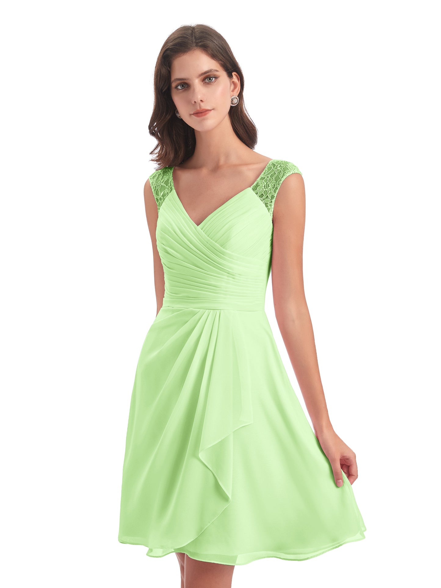 Zendaya Knee Length V-neck Chiffon Bridesmaid Dresses