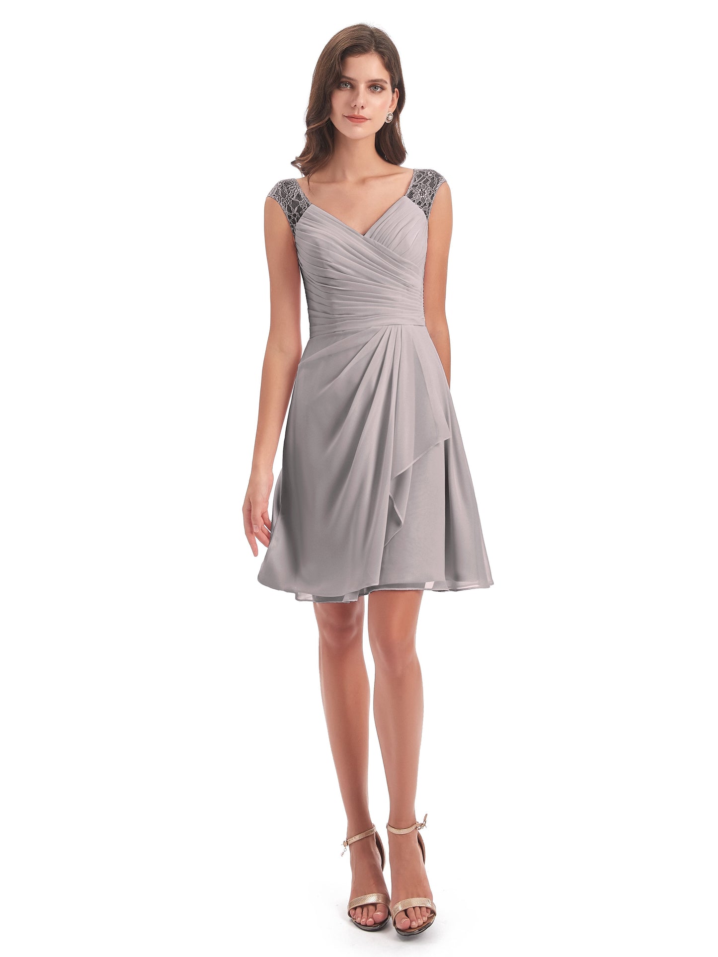 Zendaya Knee Length V-neck Chiffon Bridesmaid Dresses