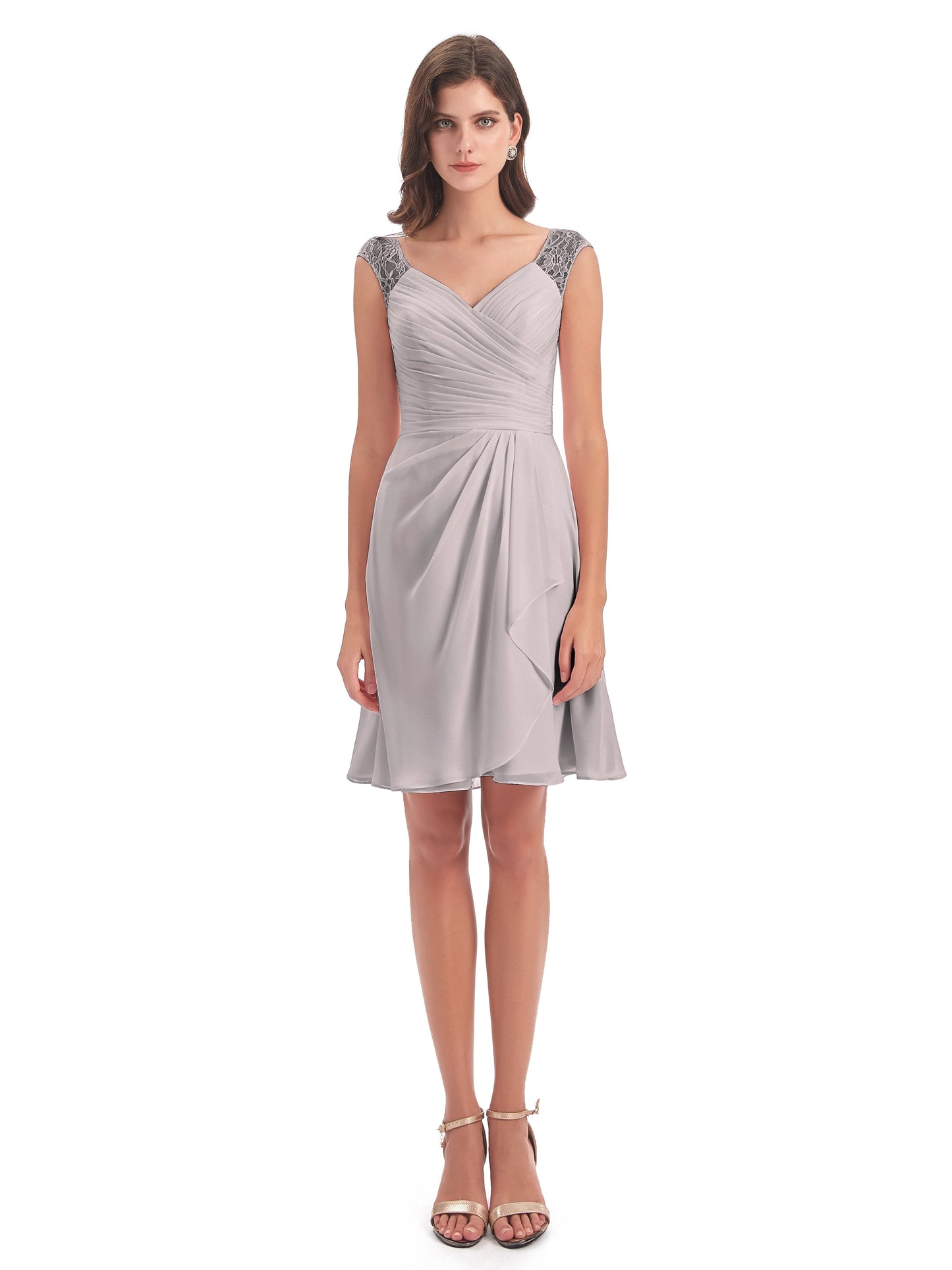 Zendaya Knee Length V-neck Chiffon Bridesmaid Dresses