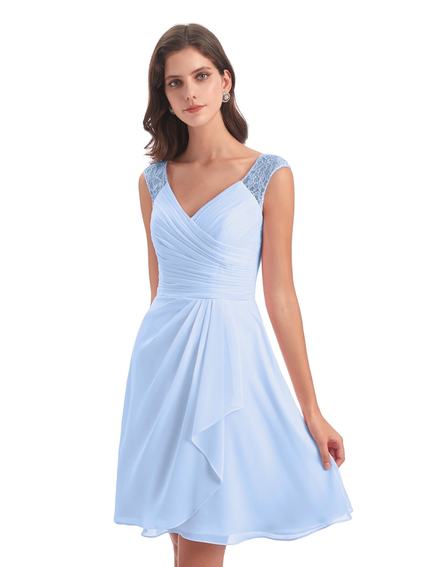 Zendaya Knee Length V-neck Chiffon Bridesmaid Dresses
