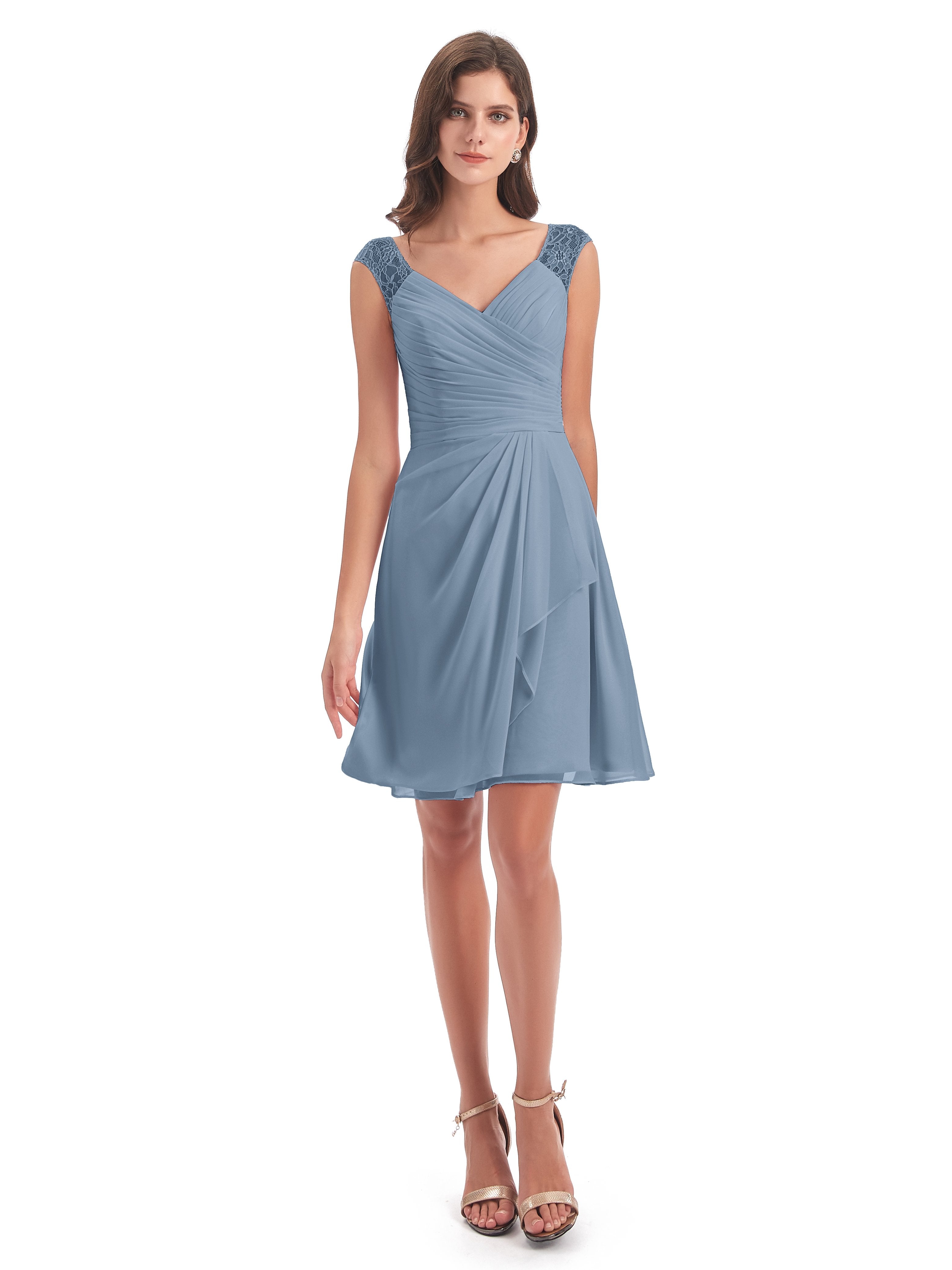 Zendaya Knee Length V-neck Chiffon Bridesmaid Dresses