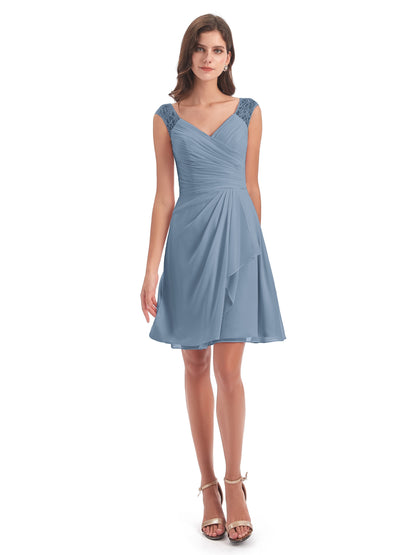 Zendaya Knee Length V-neck Chiffon Bridesmaid Dresses