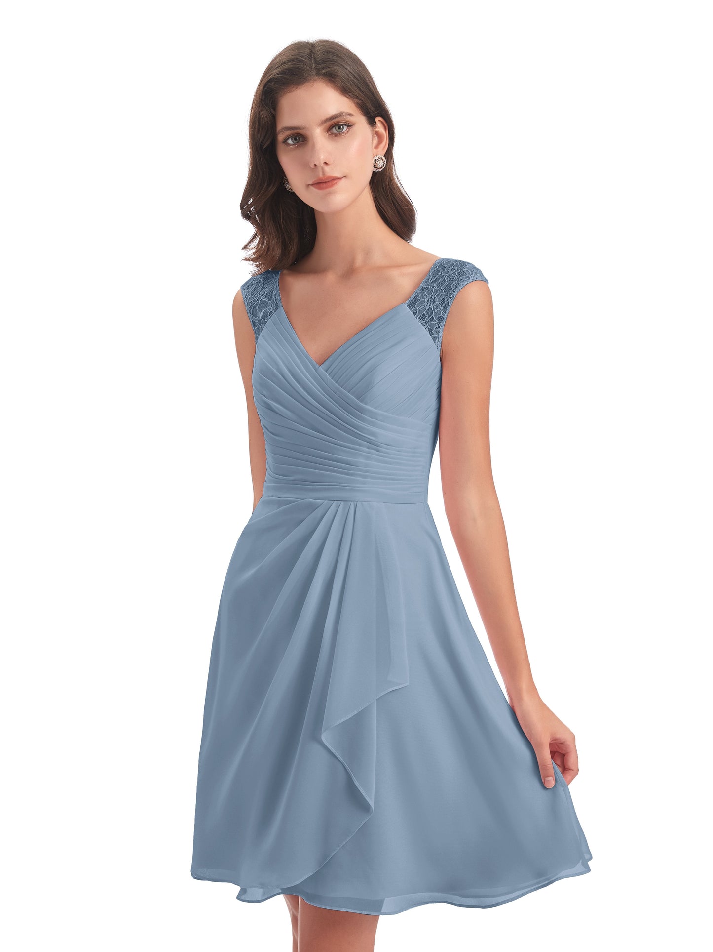 Zendaya Knee Length V-neck Chiffon Bridesmaid Dresses