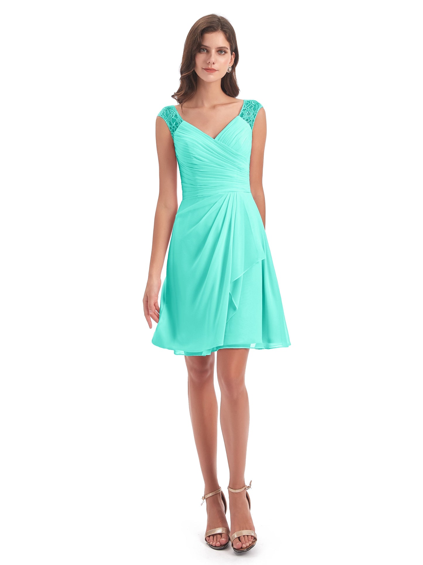 Zendaya Knee Length V-neck Chiffon Bridesmaid Dresses
