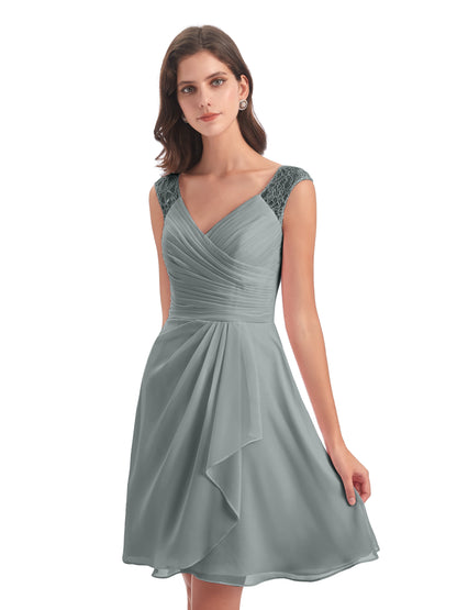 Zendaya Knee Length V-neck Chiffon Bridesmaid Dresses