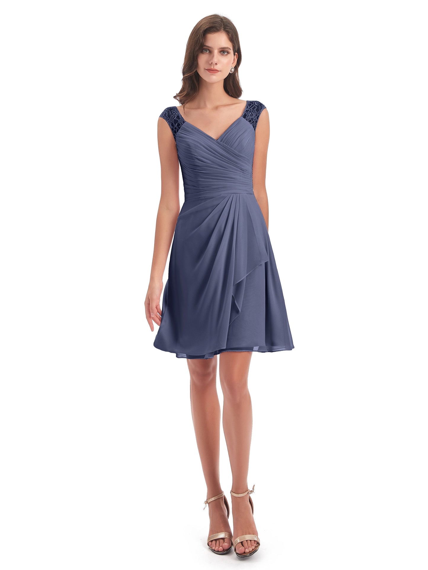 Zendaya Knee Length V-neck Chiffon Bridesmaid Dresses