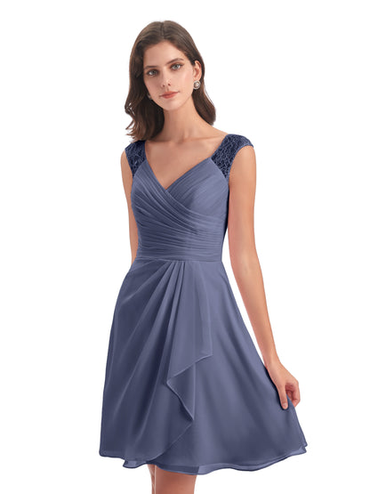 Zendaya Knee Length V-neck Chiffon Bridesmaid Dresses