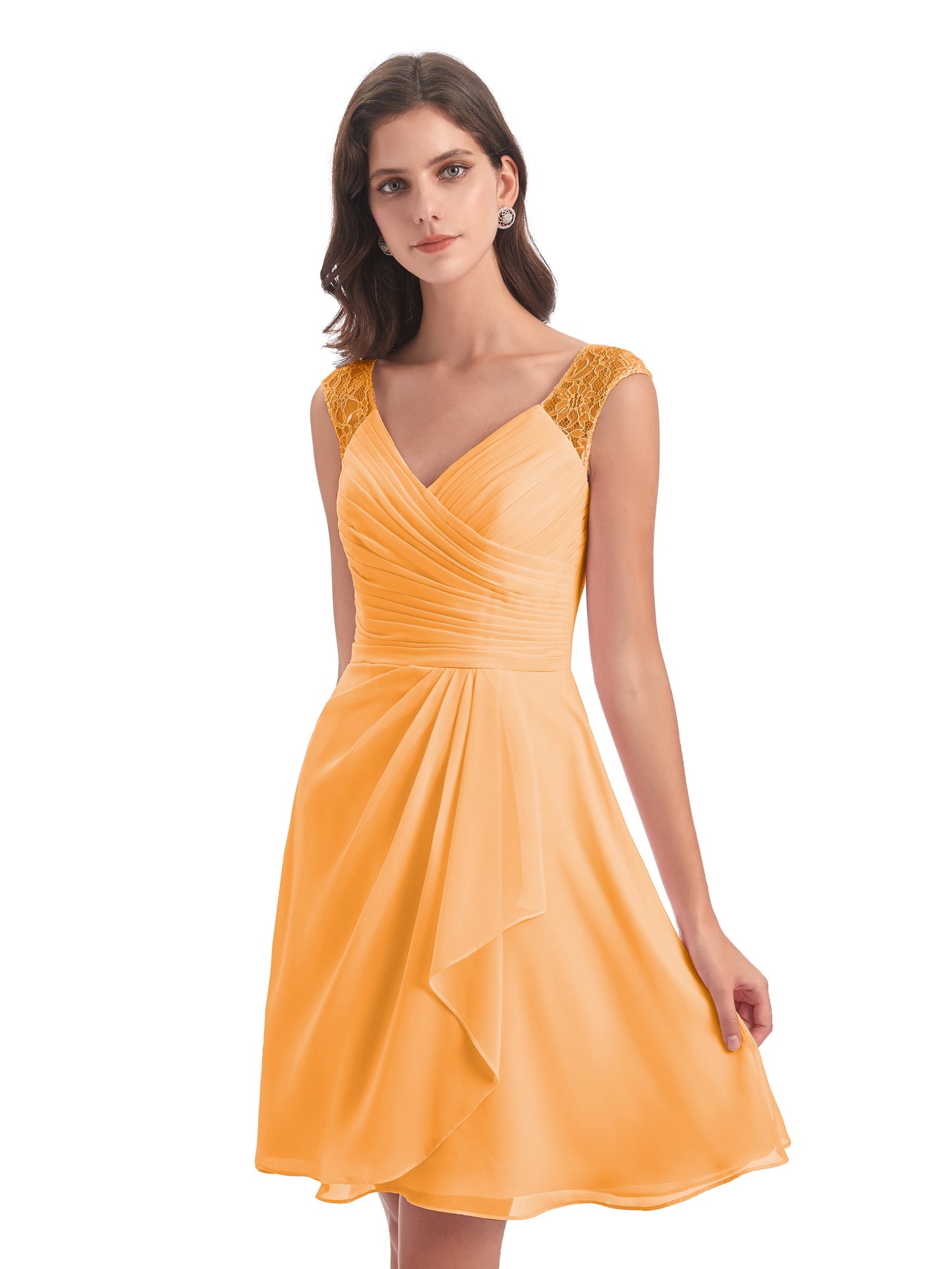 Zendaya Knee Length V-neck Chiffon Bridesmaid Dresses