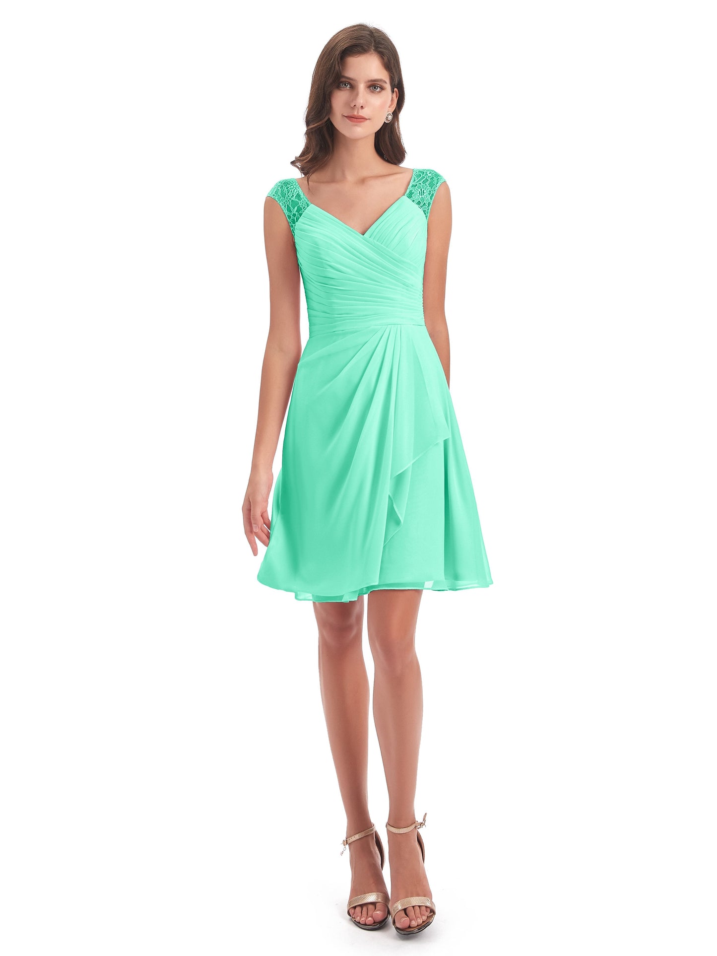 Zendaya Knee Length V-neck Chiffon Bridesmaid Dresses