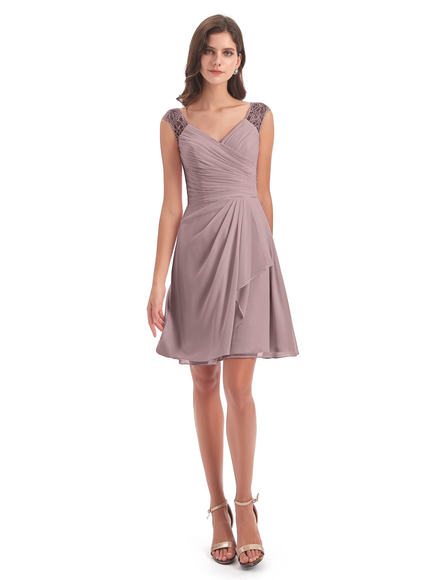 Zendaya Knee Length V-neck Chiffon Bridesmaid Dresses
