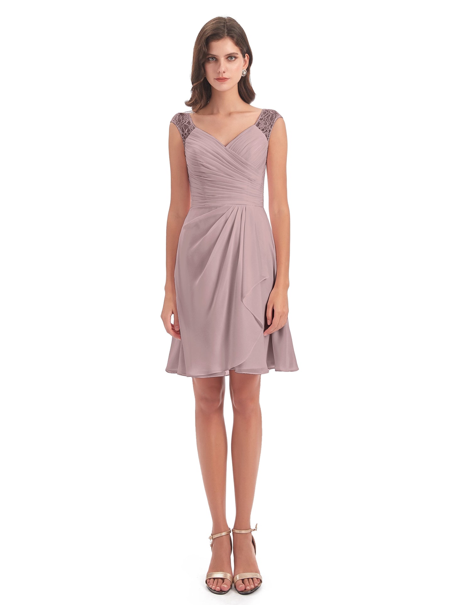 Zendaya Knee Length V-neck Chiffon Bridesmaid Dresses