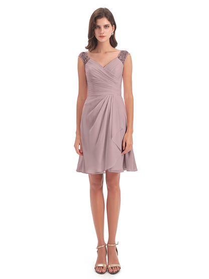 Zendaya Knee Length V-neck Chiffon Bridesmaid Dresses