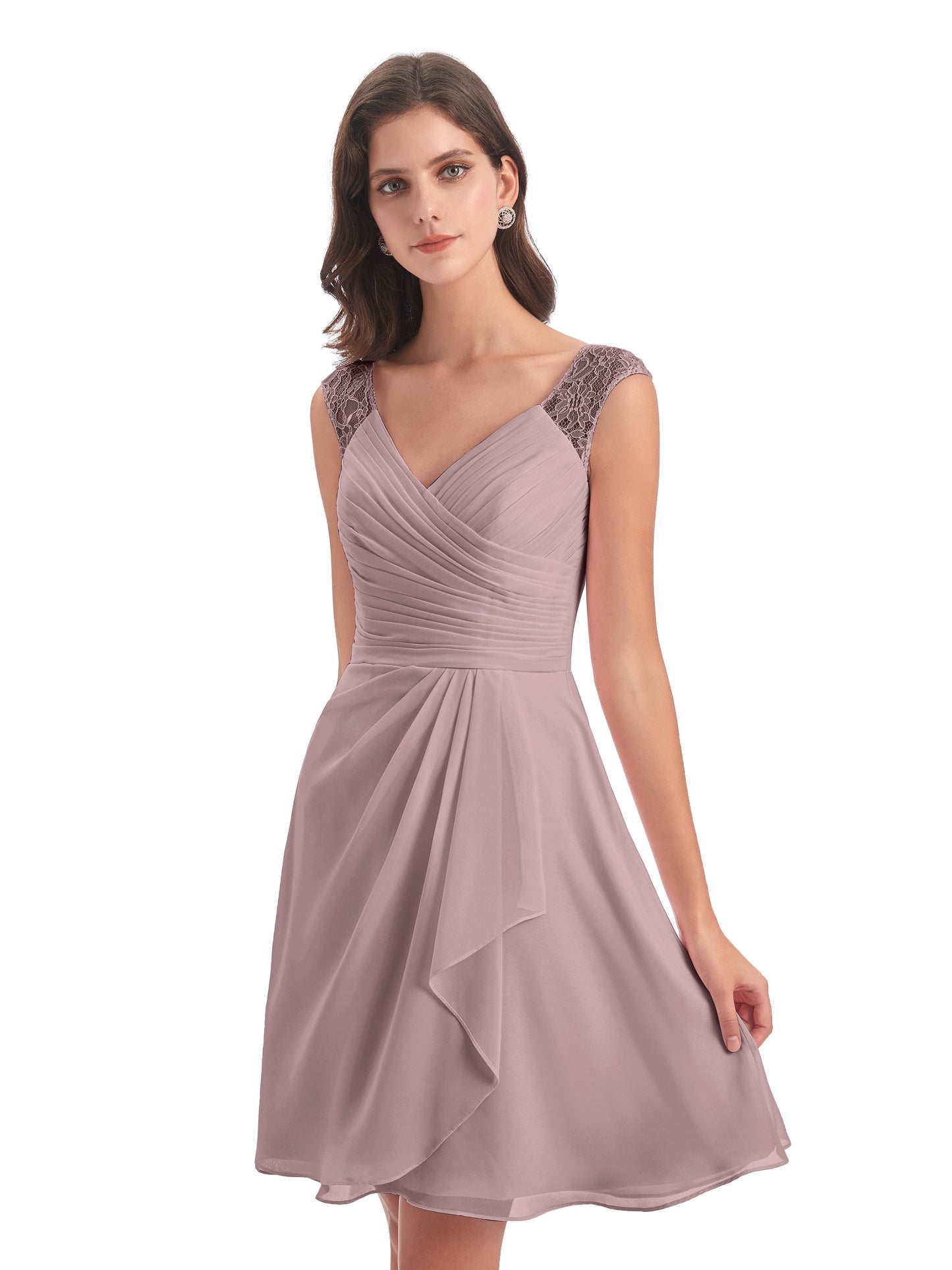 Zendaya Knee Length V-neck Chiffon Bridesmaid Dresses