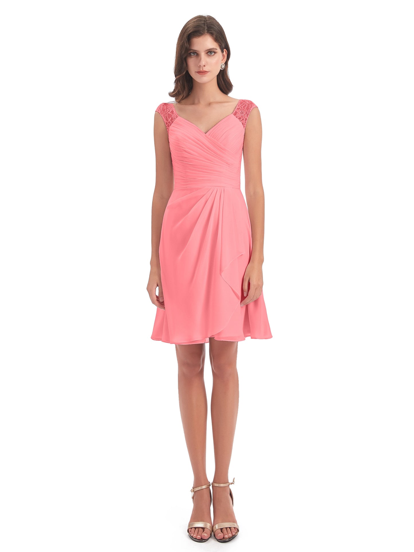 Zendaya Knee Length V-neck Chiffon Bridesmaid Dresses