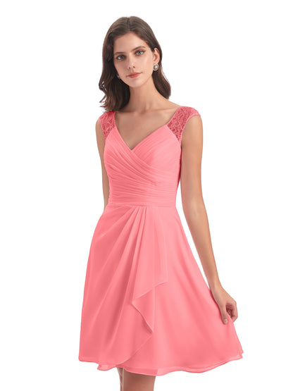 Zendaya Knee Length V-neck Chiffon Bridesmaid Dresses