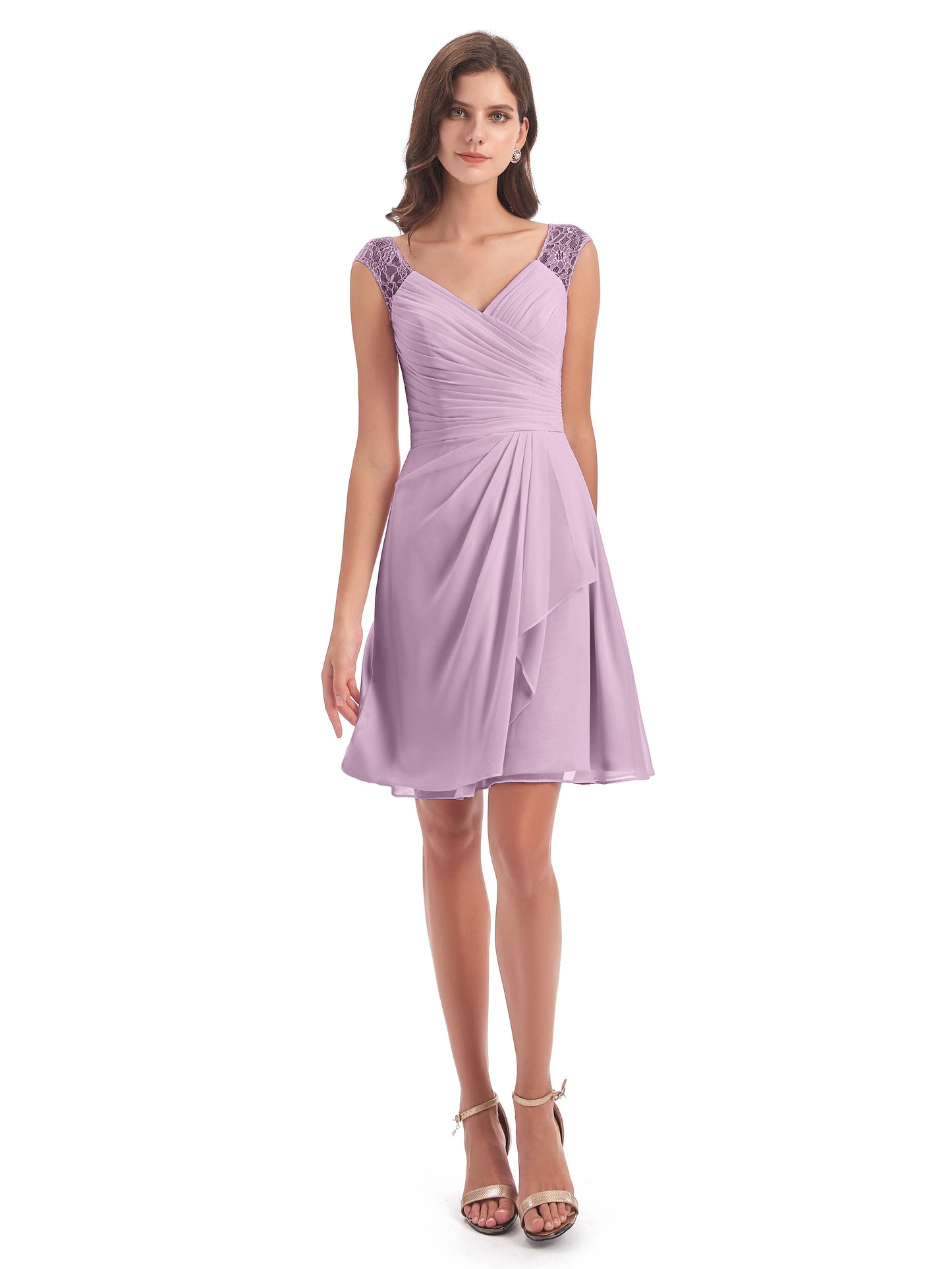 Zendaya Knee Length V-neck Chiffon Bridesmaid Dresses