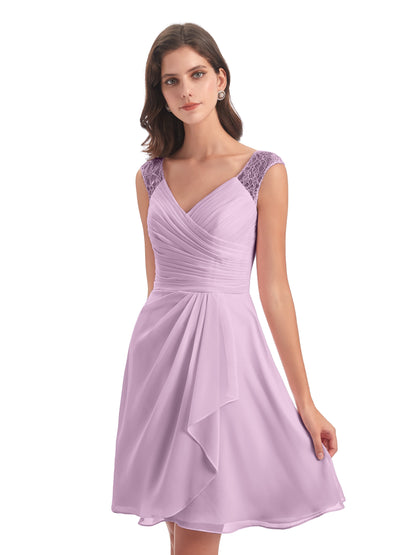 Zendaya Knee Length V-neck Chiffon Bridesmaid Dresses