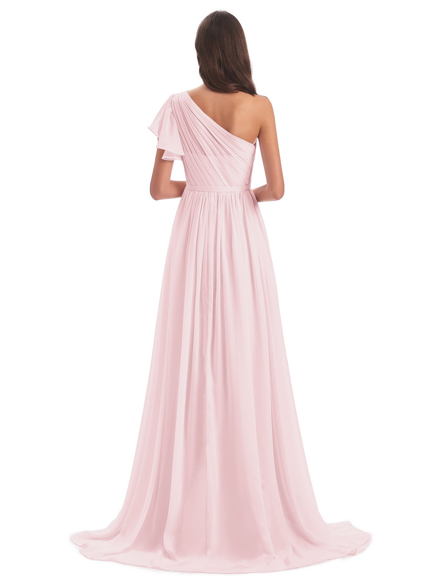 A-line Sweep-Brush Train One Shoulder Chiffon Long Bridesmaid Dresses