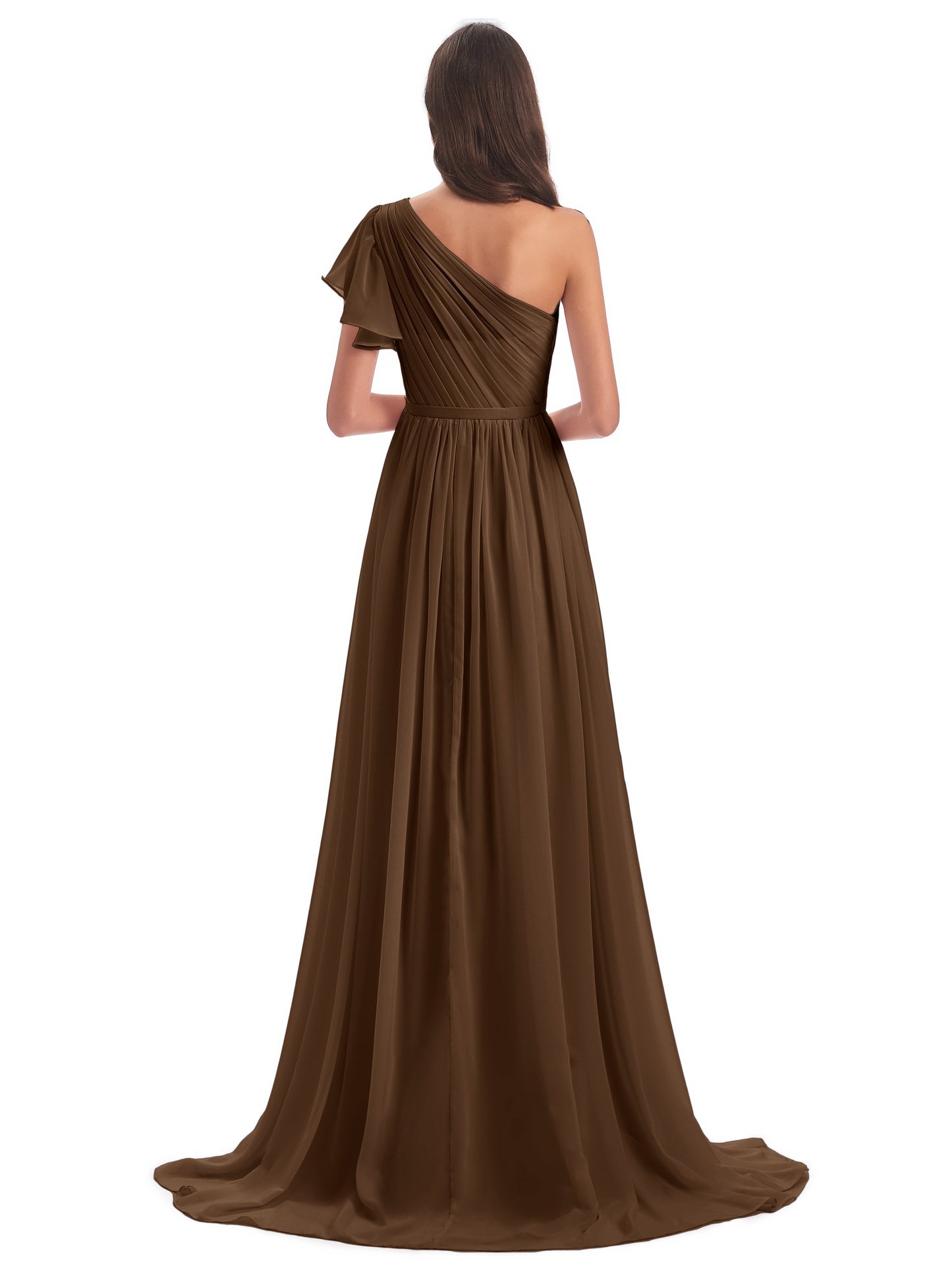 A-line Sweep-Brush Train One Shoulder Chiffon Long Bridesmaid Dresses