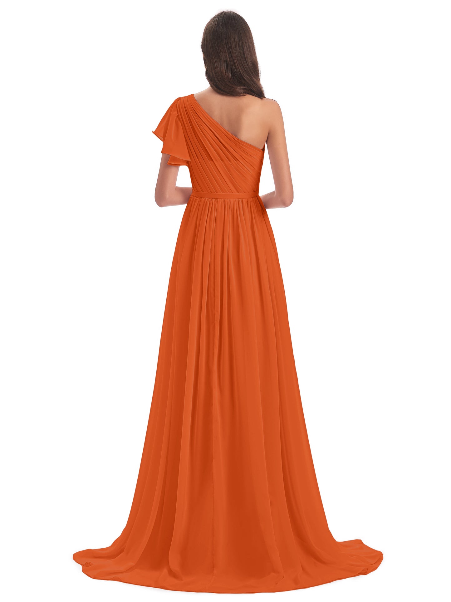 A-line Sweep-Brush Train One Shoulder Chiffon Long Bridesmaid Dresses
