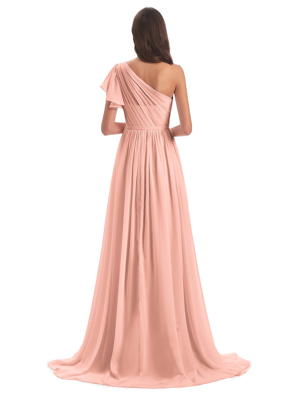 A-line Sweep-Brush Train One Shoulder Chiffon Long Bridesmaid Dresses