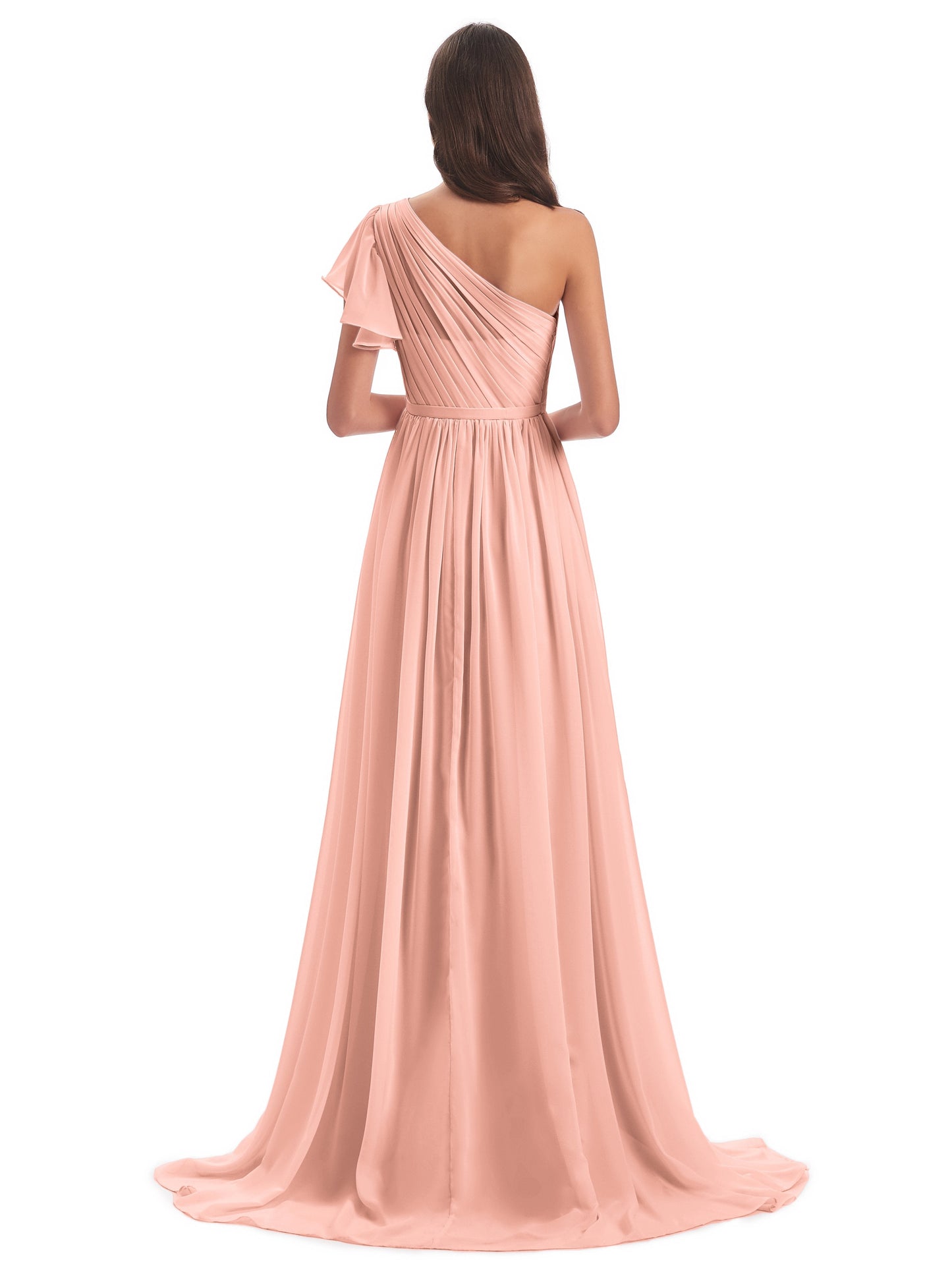 A-line Sweep-Brush Train One Shoulder Chiffon Long Bridesmaid Dresses