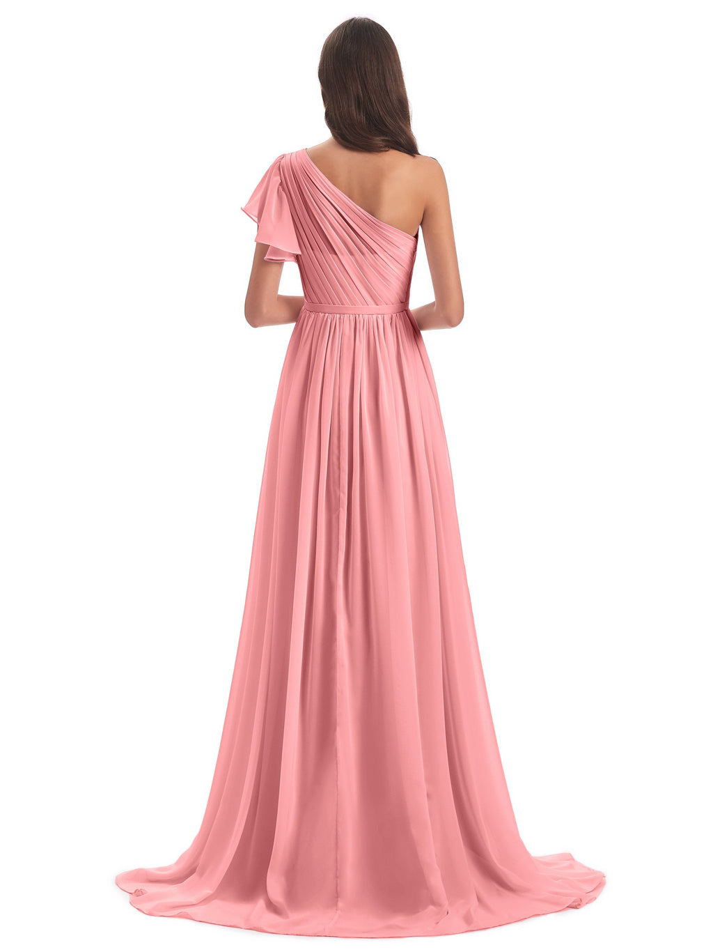 A-line Sweep-Brush Train One Shoulder Chiffon Long Bridesmaid Dresses