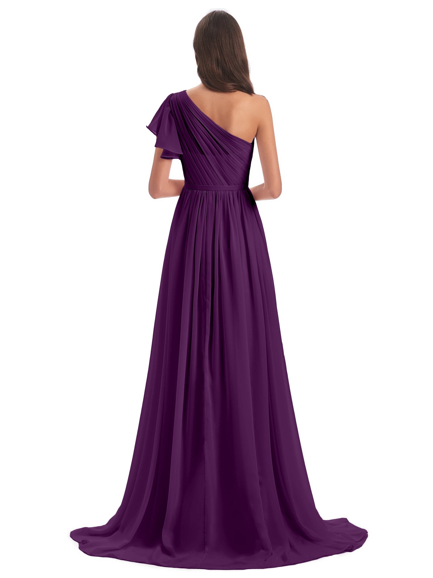 A-line Sweep-Brush Train One Shoulder Chiffon Long Bridesmaid Dresses