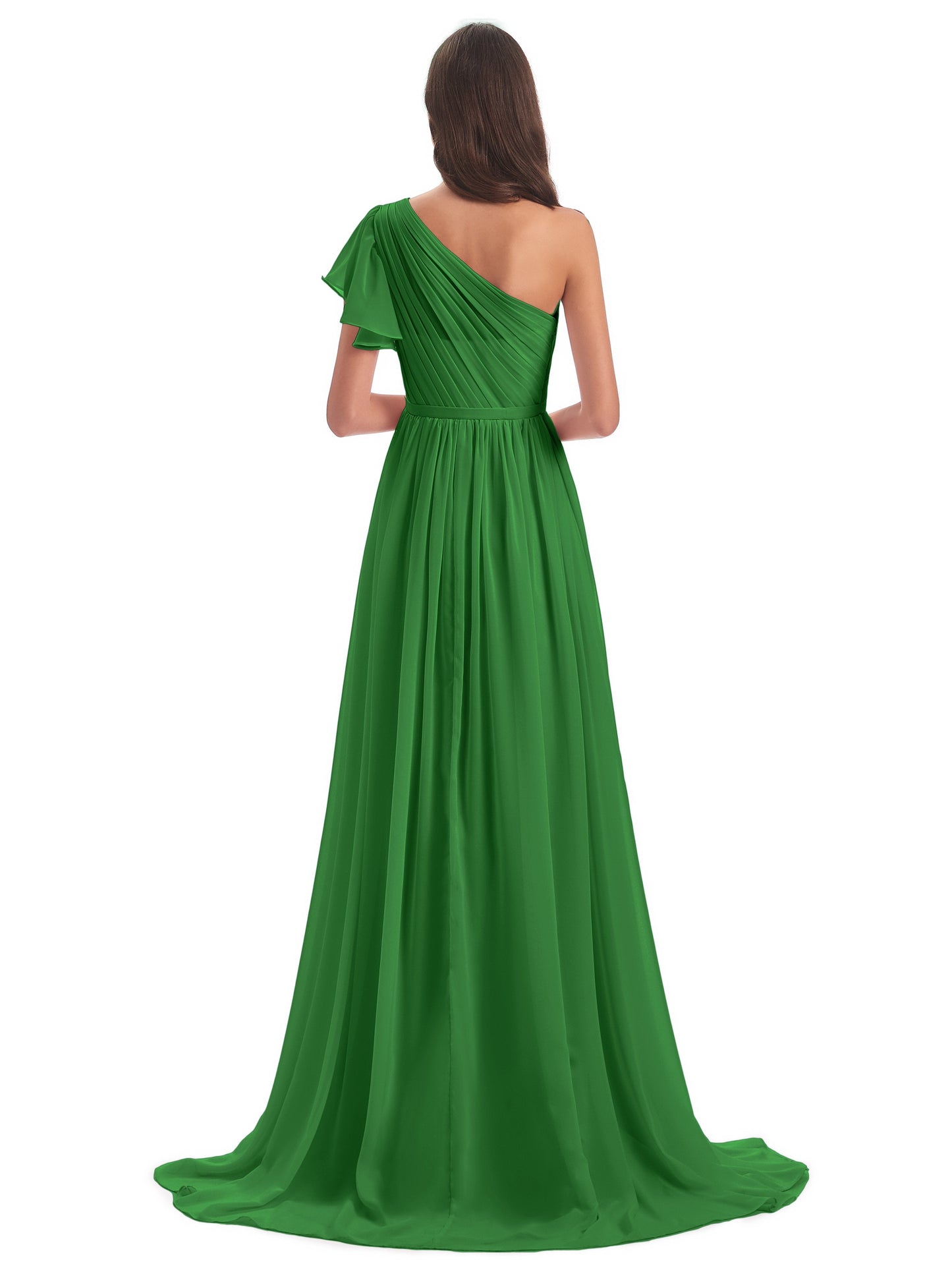 A-line Sweep-Brush Train One Shoulder Chiffon Long Bridesmaid Dresses