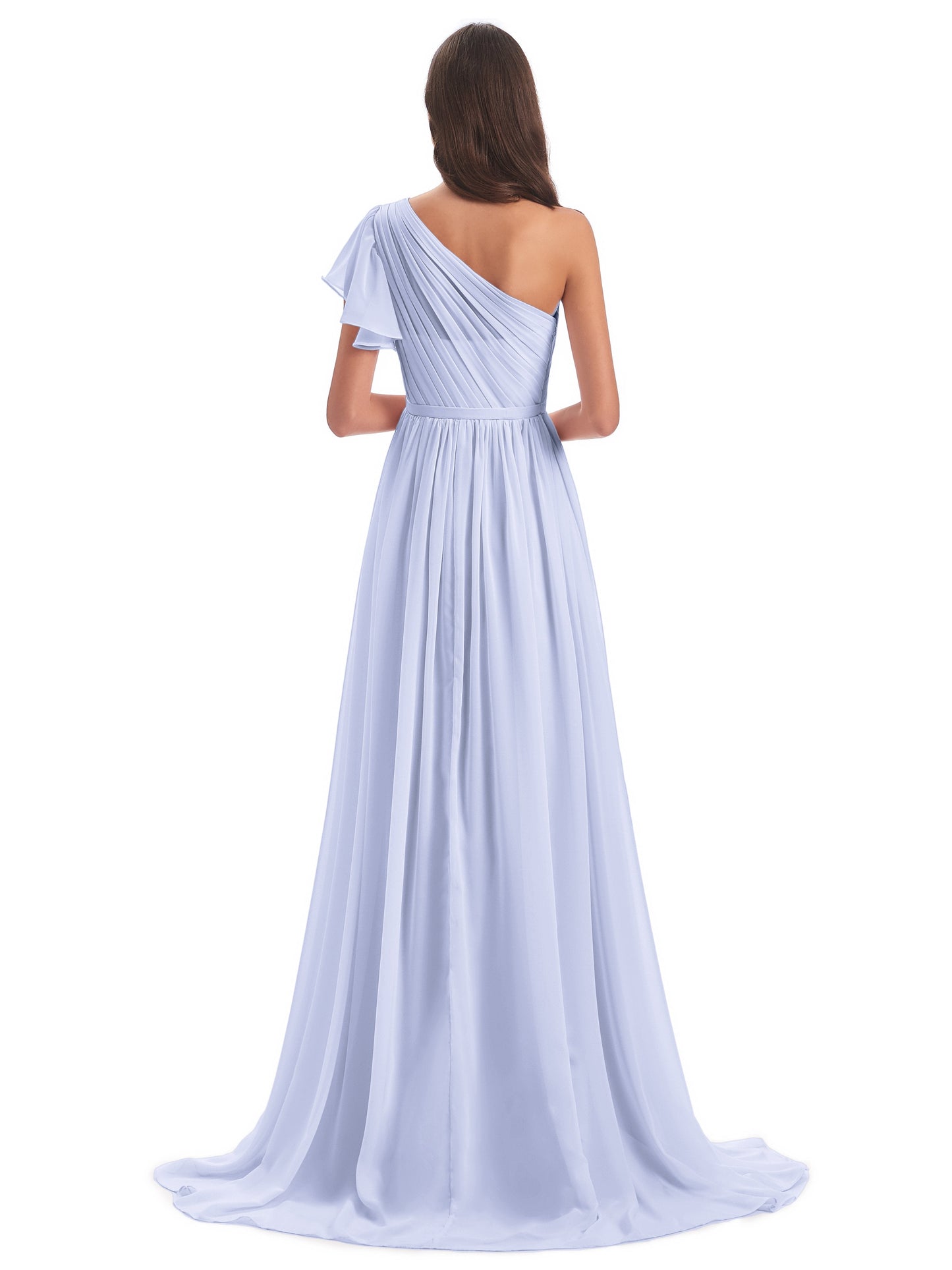 A-line Sweep-Brush Train One Shoulder Chiffon Long Bridesmaid Dresses