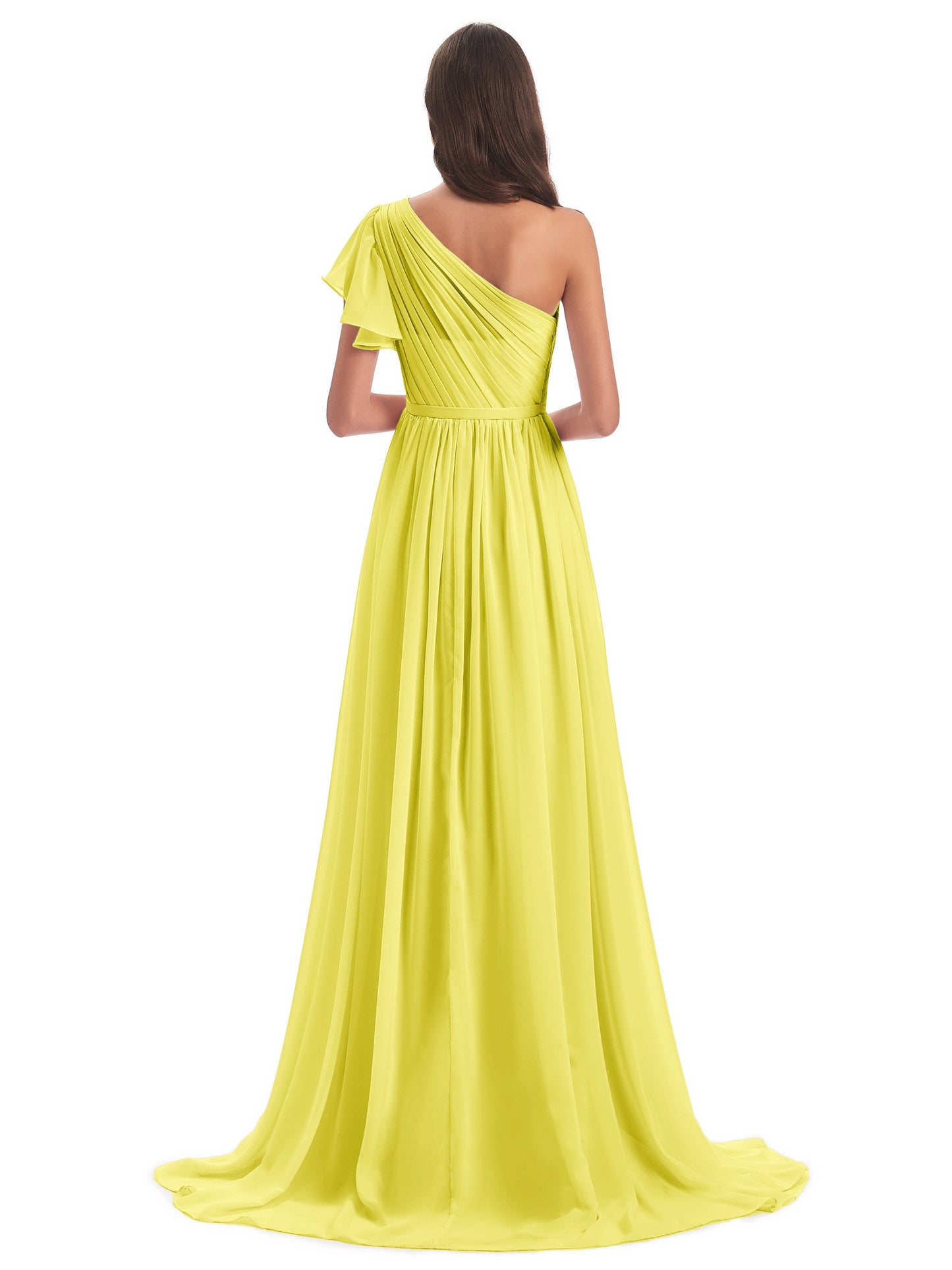 A-line Sweep-Brush Train One Shoulder Chiffon Long Bridesmaid Dresses