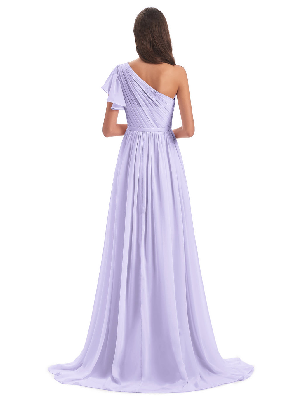 A-line Sweep-Brush Train One Shoulder Chiffon Long Bridesmaid Dresses