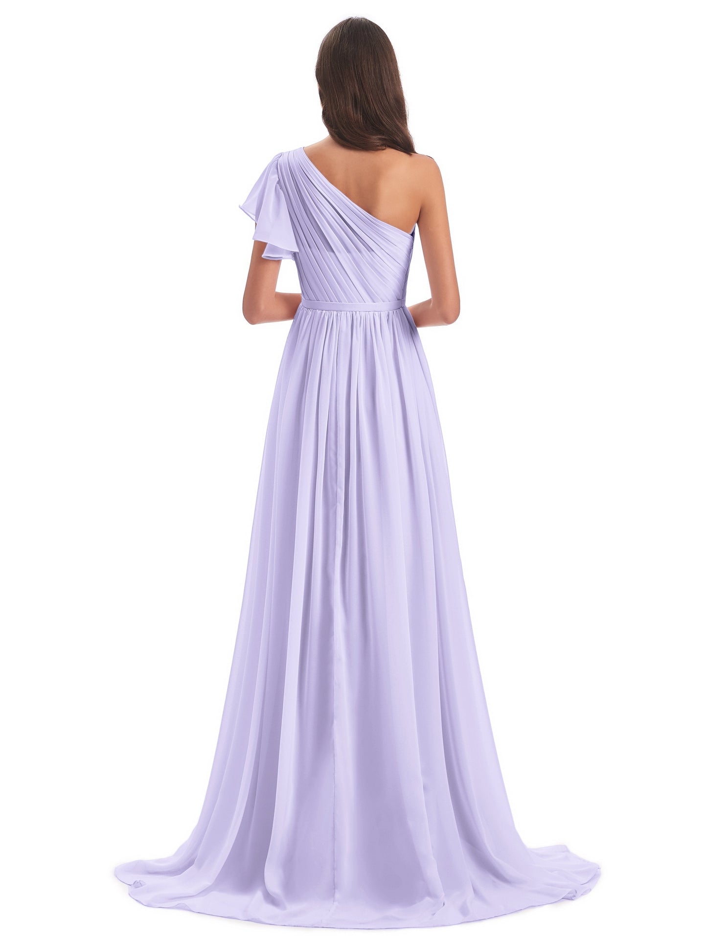 A-line Sweep-Brush Train One Shoulder Chiffon Long Bridesmaid Dresses