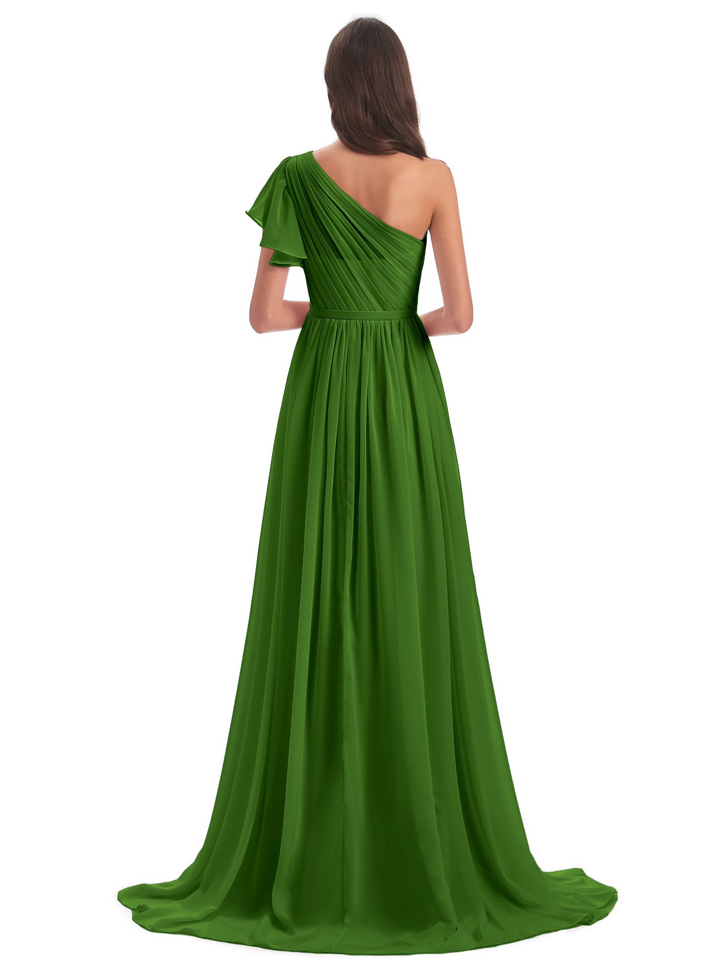 A-line Sweep-Brush Train One Shoulder Chiffon Long Bridesmaid Dresses