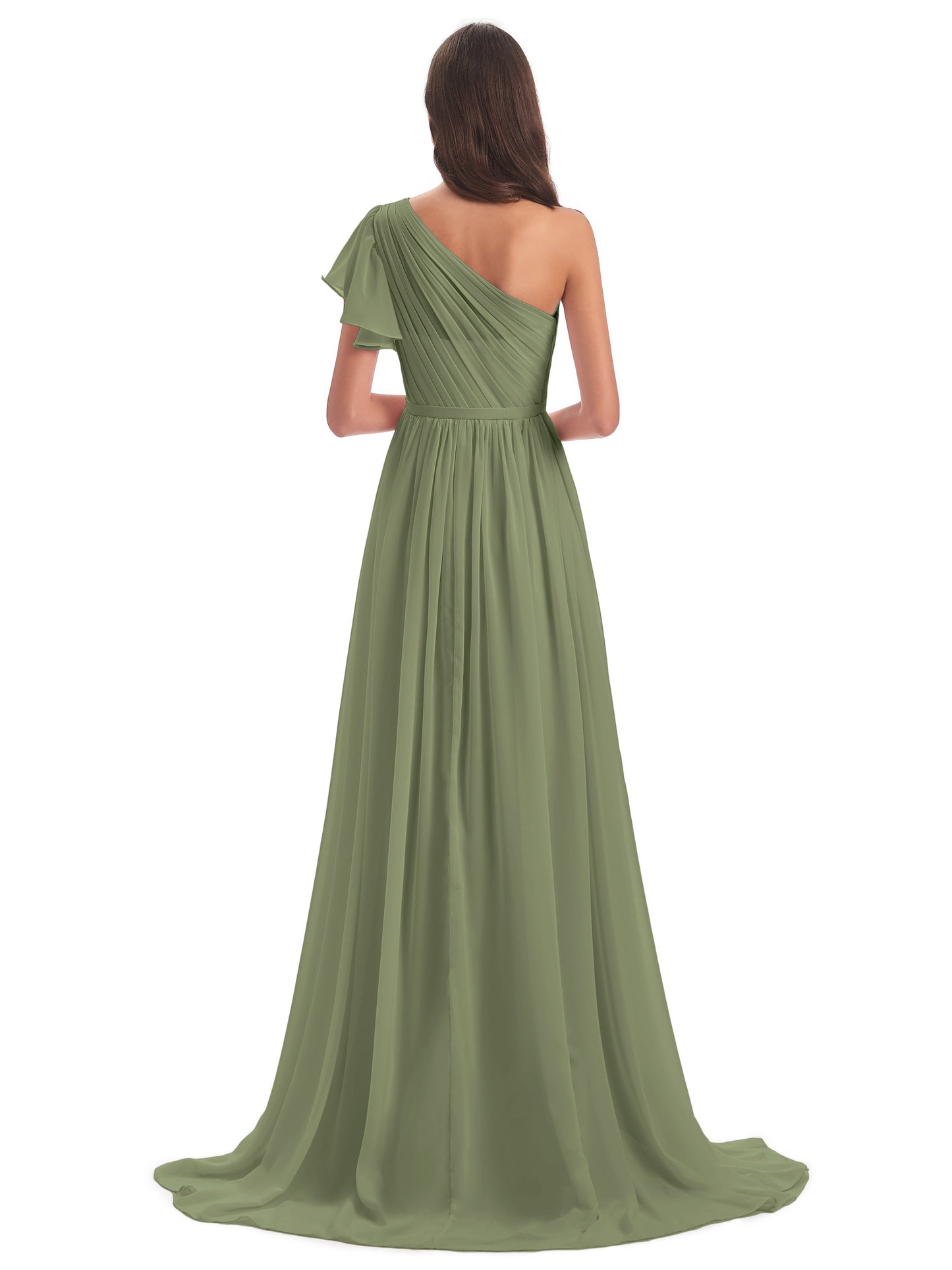 A-line Sweep-Brush Train One Shoulder Chiffon Long Bridesmaid Dresses