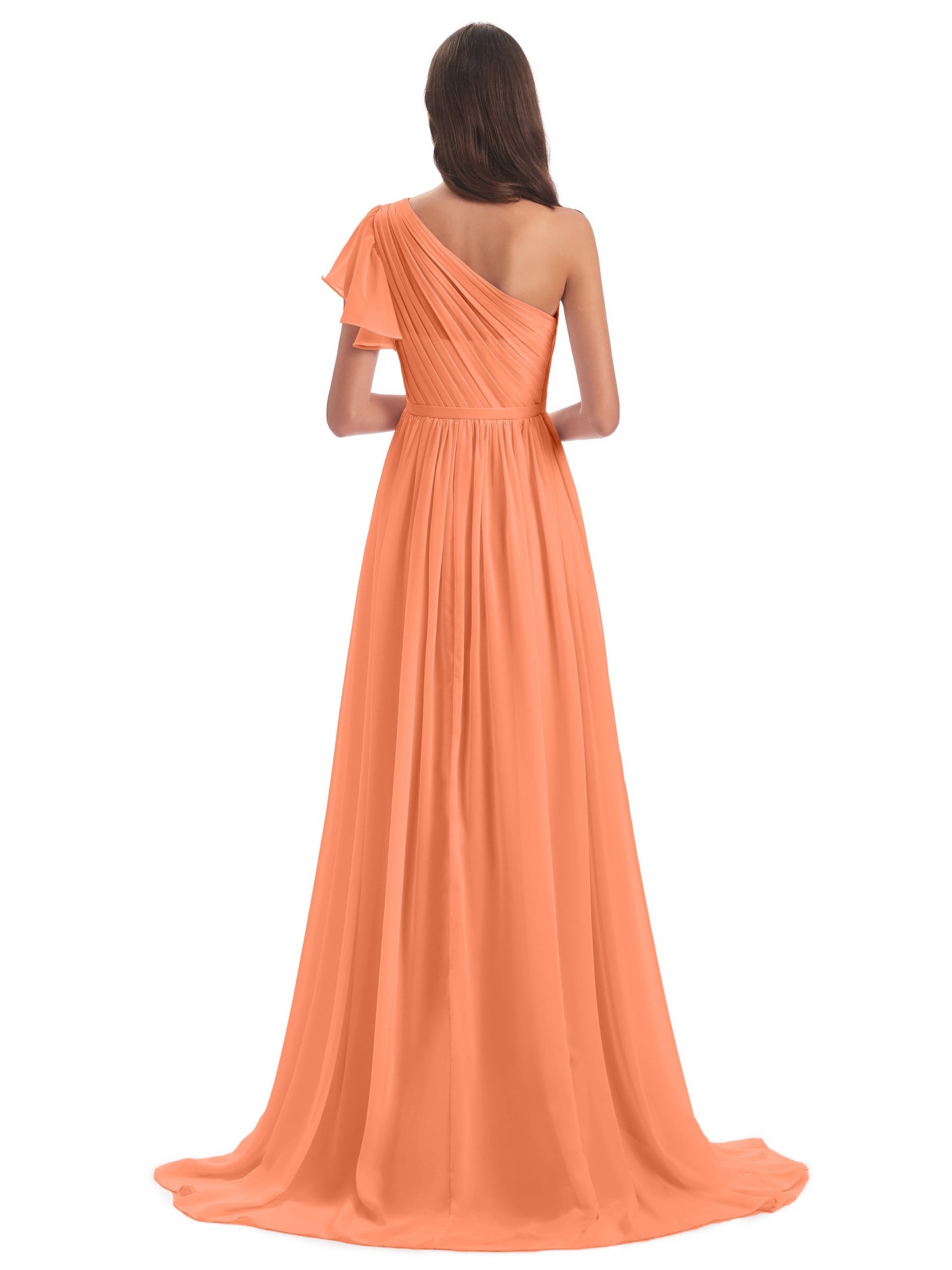 A-line Sweep-Brush Train One Shoulder Chiffon Long Bridesmaid Dresses