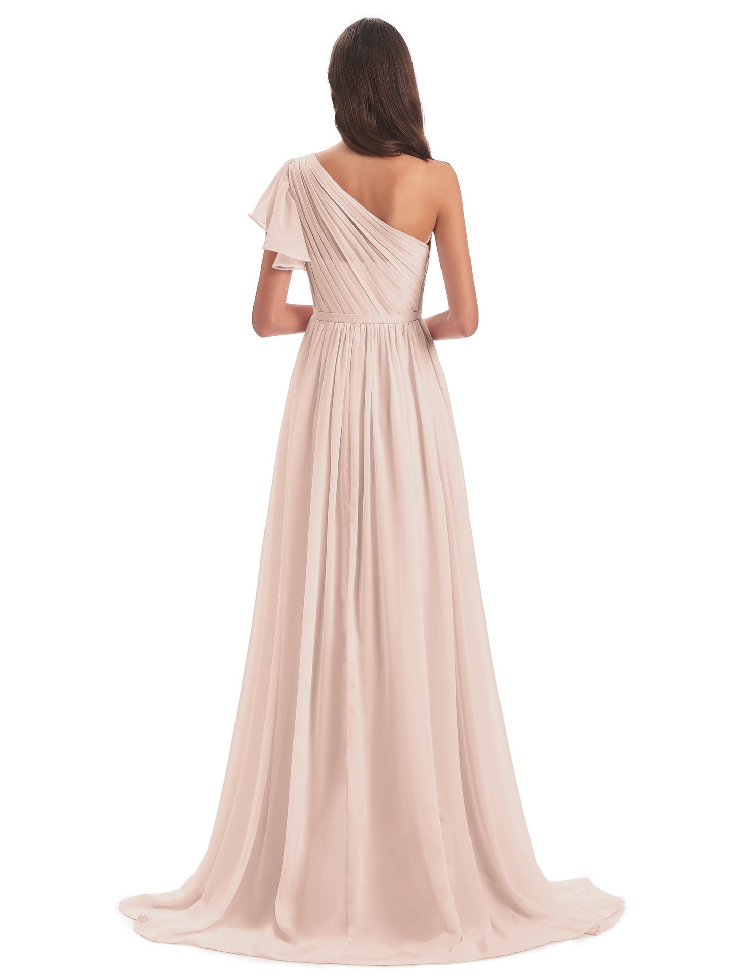 A-line Sweep-Brush Train One Shoulder Chiffon Long Bridesmaid Dresses
