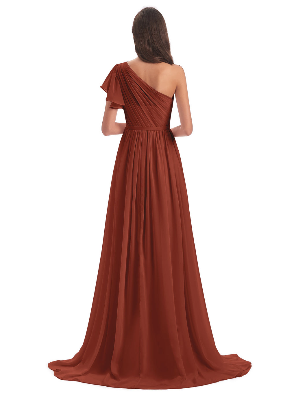 A-line Sweep-Brush Train One Shoulder Chiffon Long Bridesmaid Dresses