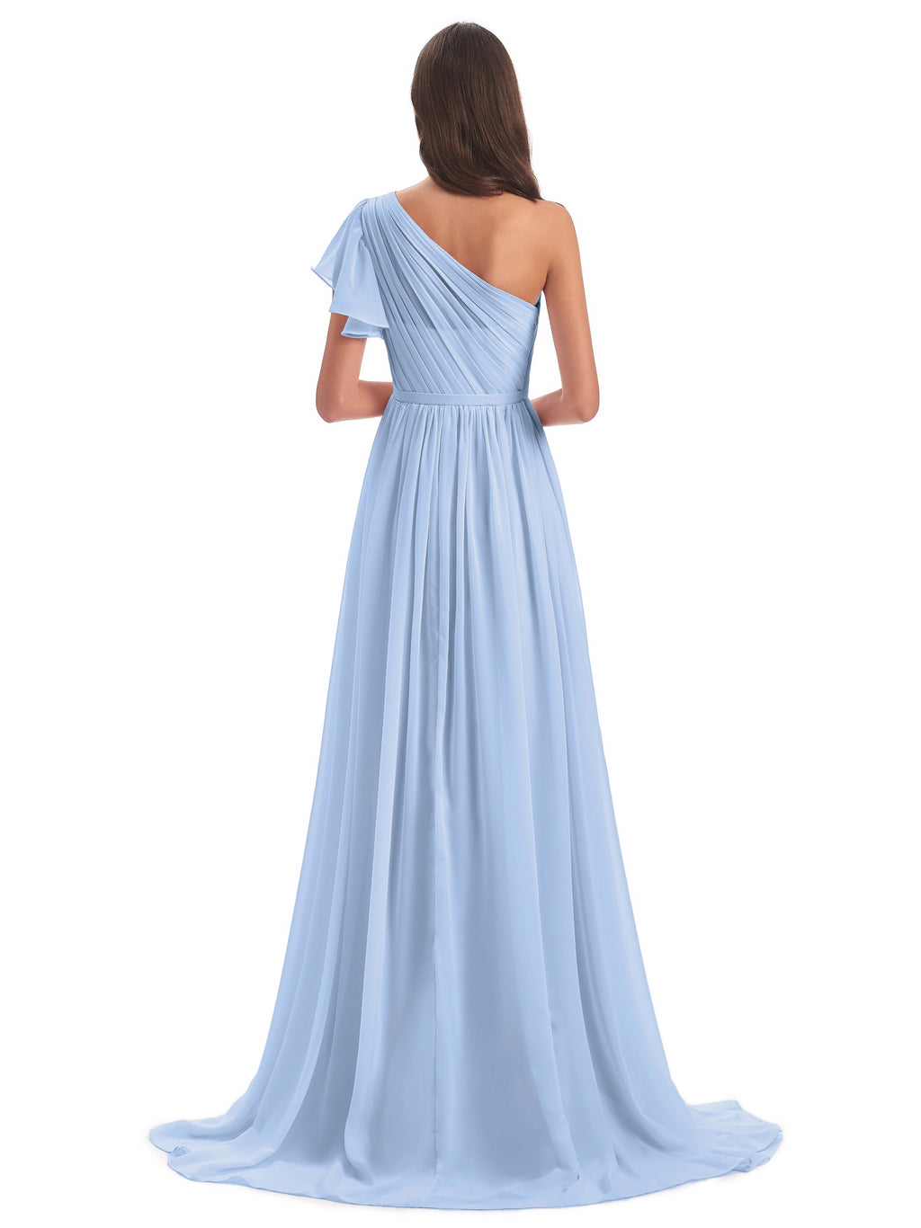A-line Sweep-Brush Train One Shoulder Chiffon Long Bridesmaid Dresses