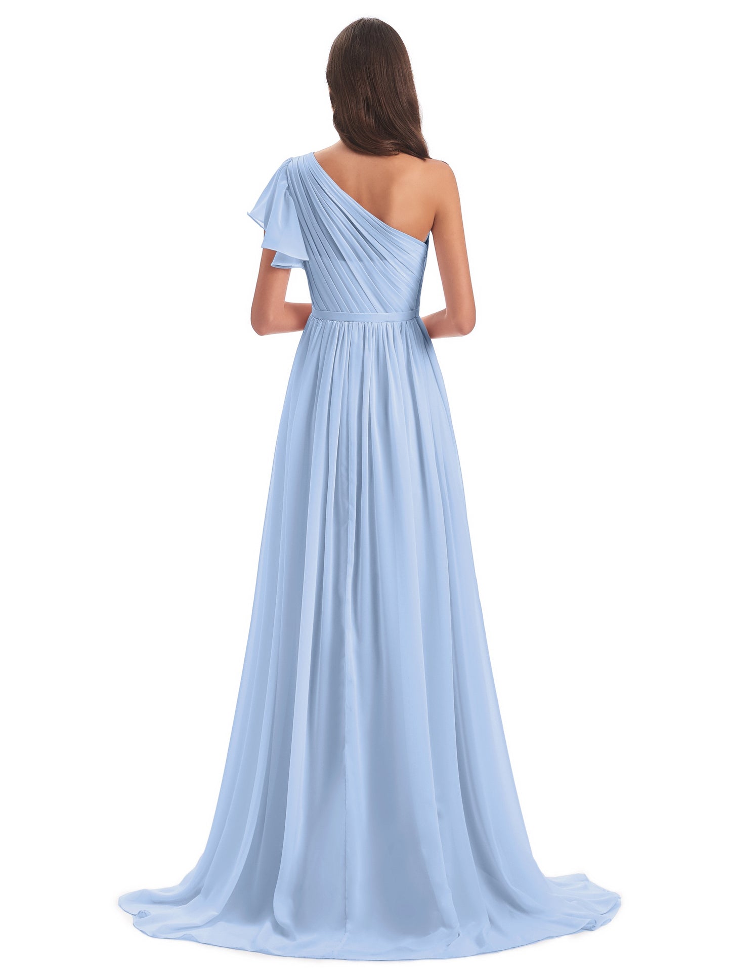 A-line Sweep-Brush Train One Shoulder Chiffon Long Bridesmaid Dresses