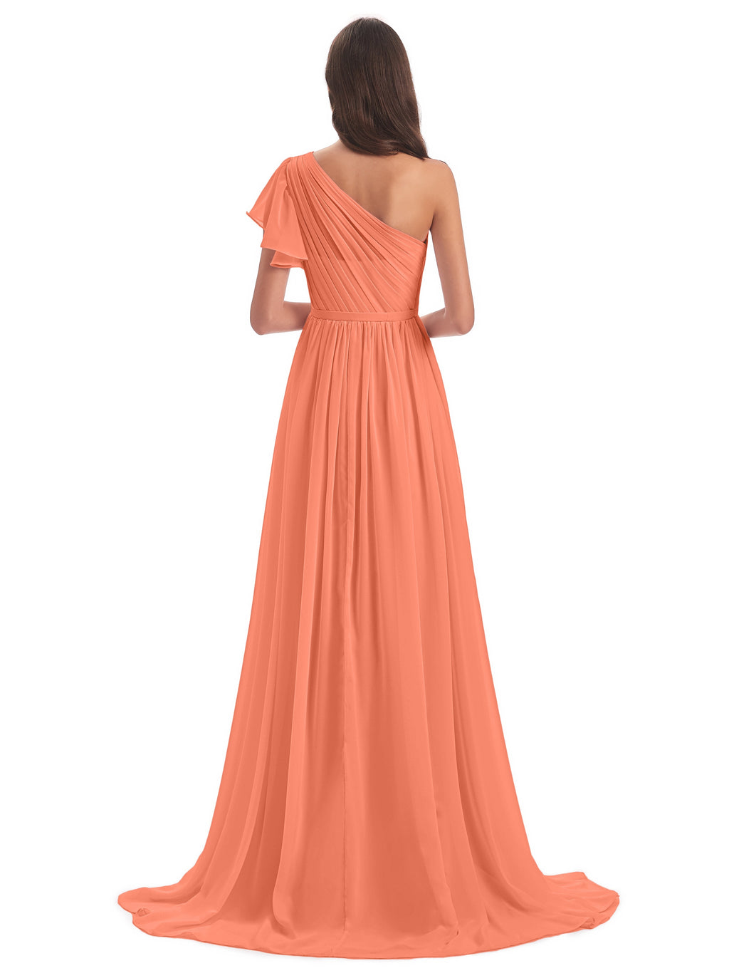A-line Sweep-Brush Train One Shoulder Chiffon Long Bridesmaid Dresses