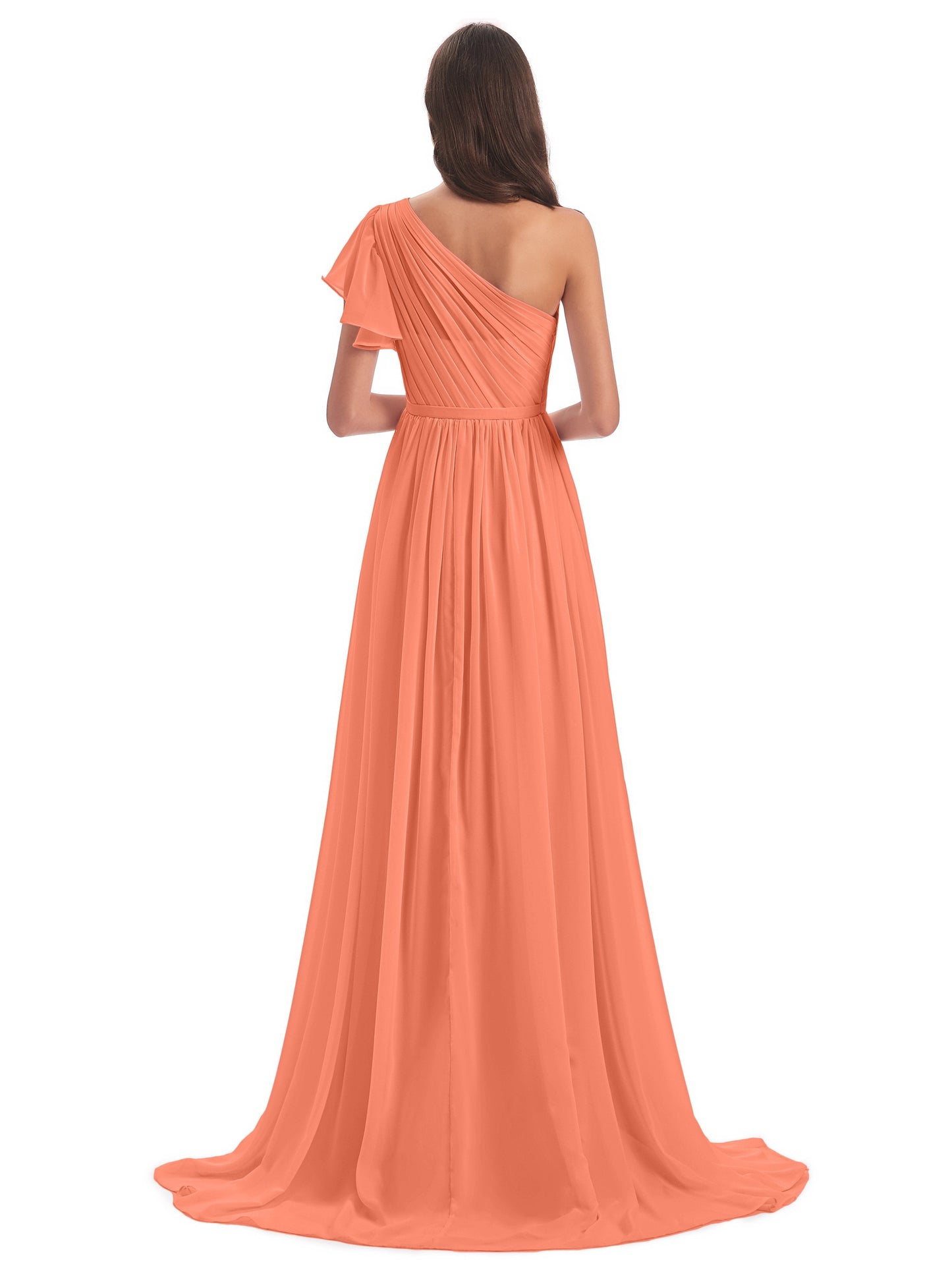 A-line Sweep-Brush Train One Shoulder Chiffon Long Bridesmaid Dresses