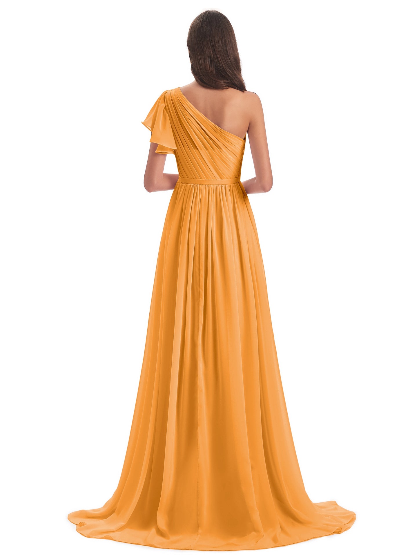 A-line Sweep-Brush Train One Shoulder Chiffon Long Bridesmaid Dresses