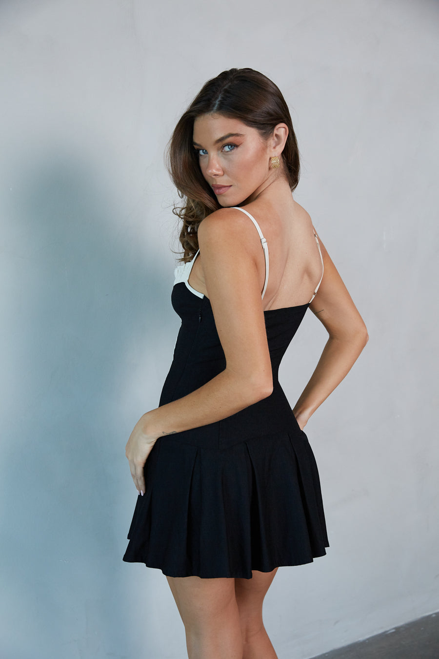 Claire Contrast Coquette Pleated Mini Dress