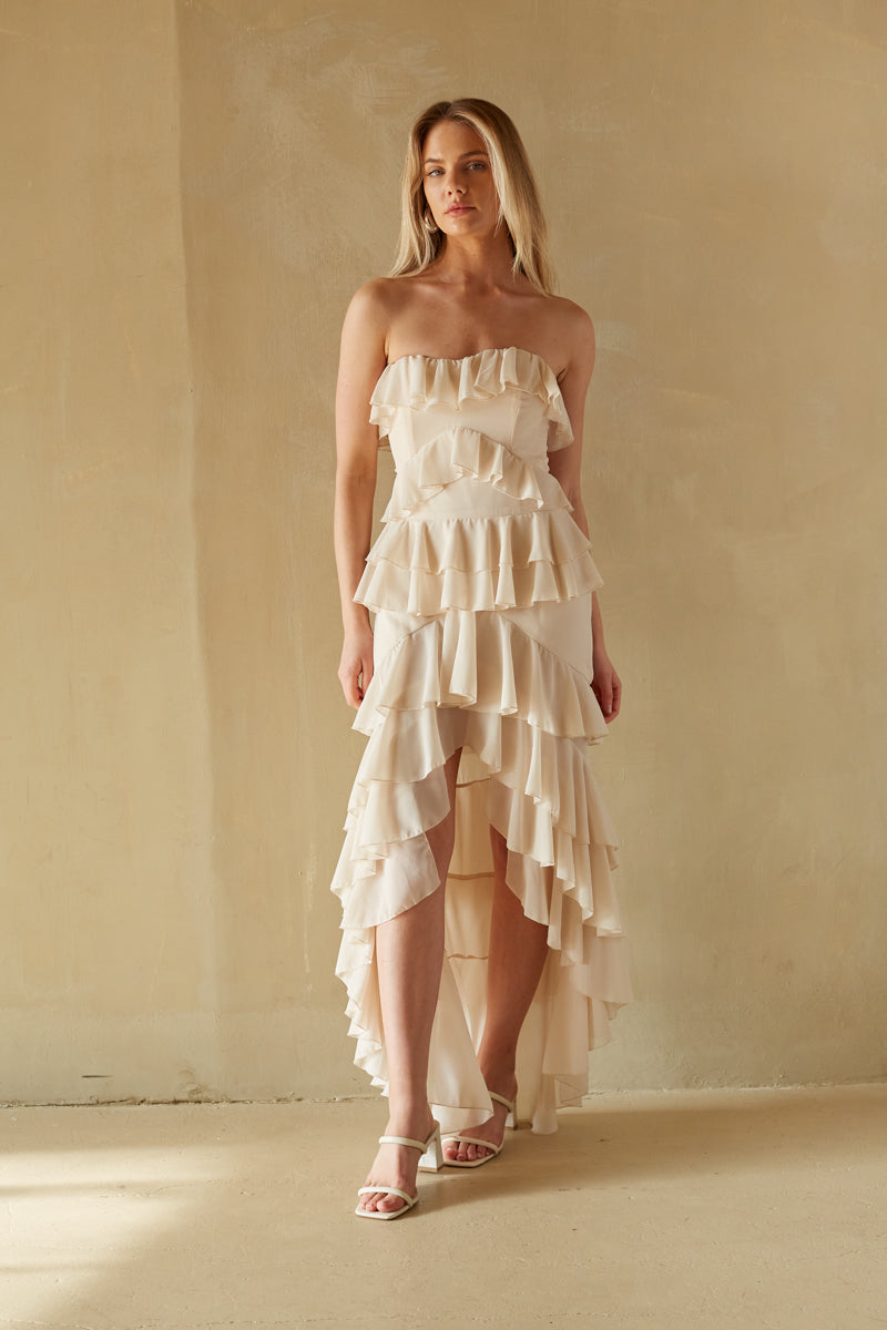 Clementine High Low Ruffle Maxi Dress